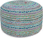 SIMPLIHOME Margo Round Pouf - 20 inch Wide Handwoven Jute and Cotton Braided Ottoman in Green, Boho-Style Footstool or Extra Seating for Living Room or Bedroom with Polystyrene Bead Filling, Assembled