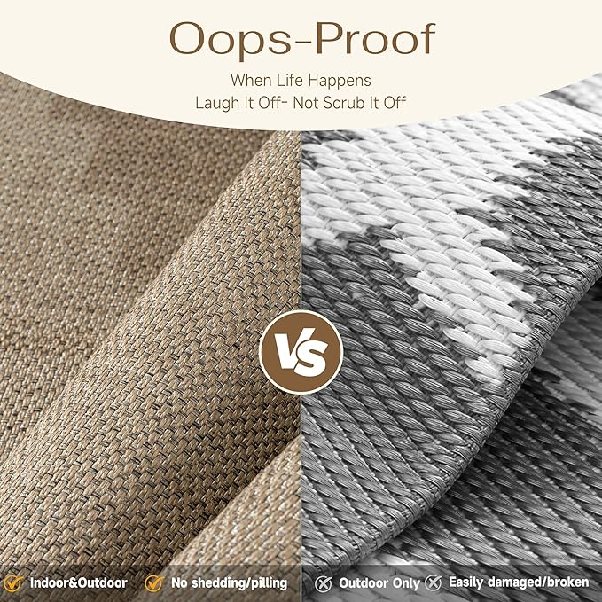 3x5 Easy Jute Outdoor Patio Rug Washable Brown Neutral Entrance Area Rug for Living Room Lightweight Non Slip No Sheding Doormat Entryway Farmhouse Bedroom Backyard Kitchen Deck