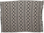Bloomingville Soft Reclaimed Cotton Blend Throw with Diamond Pattern and Fringe, Black and Beige