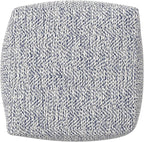 SIMPLIHOME Nate Square Pouf - 18 inch Wide Upholstered Handwoven Cotton Ottoman in Denim Melange, Boho Footstool or Extra Seating for Living Room or Bedroom with Polystyrene EPS Beads, Assembled