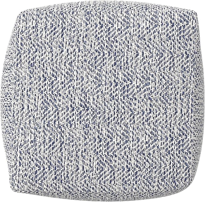 SIMPLIHOME Nate Square Pouf - 18 inch Wide Upholstered Handwoven Cotton Ottoman in Denim Melange, Boho Footstool or Extra Seating for Living Room or Bedroom with Polystyrene EPS Beads, Assembled
