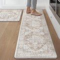GENIMO Kitchen Mats for Floor, 2PCS Kitchen Rugs Non Slip Washable, Waterproof Anti Fatigue Mat, Comfort Standing Runner Rug for Sink, Office, Laundry, Home, 17.3"x59"+17.3"x30", Blue&Brown