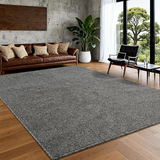 Softlife 5x7 Rugs for Living Room Faux Jute Area Rug Washable Modern Bedroom Rugs Large Non-Slip Farmhouse Floor Carpet for Dining Room Hallway Office Kitchen Entryway, Grey