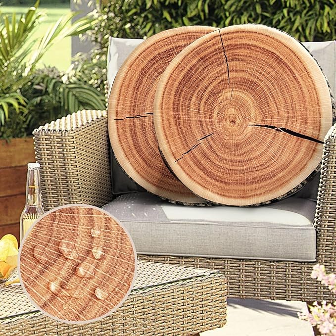 HYSEAS Outdoor Waterproof Throw Pillow, 3D Digital Print Comfortable Kids Funny Cute Wood Log Pillow Circle Seating Floor Cushion for Home, Couch, Bedroom, Living Room, Stump, 16 x 2.75 Inch, 2 Pack