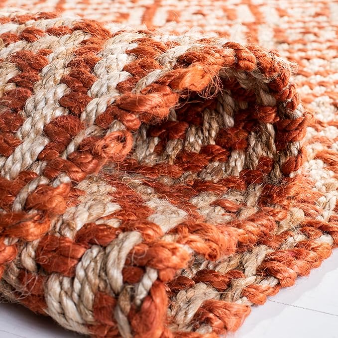 SAFAVIEH Natural Fiber Collection Area Rug - 6' Round, Orange & Natural, Handmade Boho Diamond Tassel Jute, Ideal for High Traffic Areas in Living Room, Bedroom (NF266B)