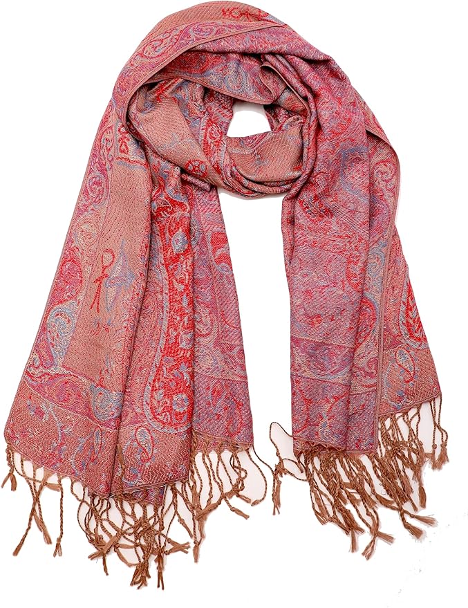 Achillea Reversible Paisley Pashmina Rave Scarf – Exotic Indian Shawls and Wraps for Evening Dresses, Festivals, All Seasons