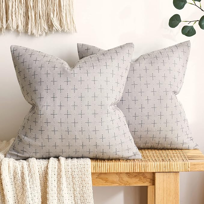 MIULEE Pack of 2 Decorative Burlap Linen Throw Pillow Covers Modern Farmhouse Pillowcase Rustic Woven Textured Cushion Cover for Sofa Couch Bed 20x20 Inch Light Grey