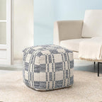Anji Mountain Pouf Ottoman Foot Rest, Handmade Ottoman Pouf, Comfortable Foot Stool, Decorative Floor Seating for Living Room Decor, Bedroom & Home Décor Accent - Ash Lattice