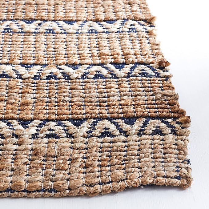 SAFAVIEH Natural Fiber Collection Area Rug - 10' x 14', Navy & Natural, Handmade Flat Weave Stripe Jute & Cotton Jute, Ideal for High Traffic Areas in Living Room, Bedroom (NFB655N)