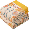 Boho Throw Blanket Twin Size, Soft Cozy Cotton Muslin Quilt Blanket for Bed Decor, Floral Patterned Couch Sofa Chair Cover, Vintage Farmhouse Cottage Tapestry Woven Blanket, Yellow&Blue