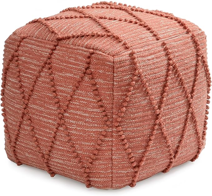 Anji Mountain Pouf Ottoman Foot Rest, Handmade Ottoman Pouf, Comfortable Foot Stool, Decorative Floor Seating for Living Room Decor, Bedroom & Home Décor Accent - Terracotta