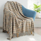 Chenille Throw Blanket for Couch with Tassels,60"X80" Soft Lightweight Knitted Boho Decorative Blankets for Bed and Sofa,Blue and Yellow
