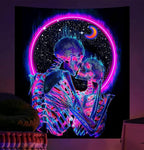 TUGCAY Blacklight Skull Tapestry Glow in the Dark Tapestry Kissing Lovers Tapestries Skeleton Neon Trippy Moon Stars Vertical Posters Wall Hanging Decor for Bedroom Aesthetic – 29.9” x 39.4”