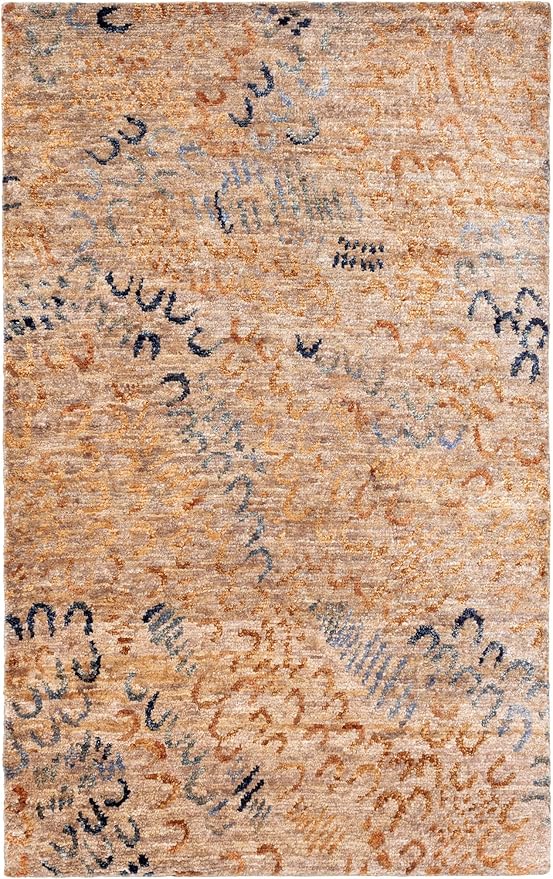 Dash and Albert Horseshoe Neutral Hand Knotted Jute Rug, Runner-2.5 X 8 Feet, Neutral/Blue Geometric Pattern - Premium Luxury Hotel Quality Soft Breathable Hypoallergenic Machine Washable Easy