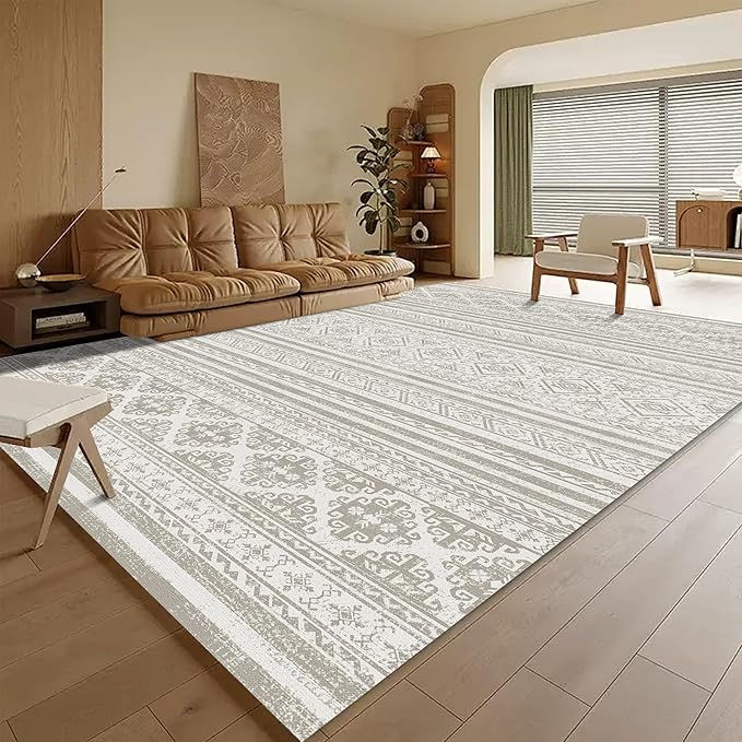 RUGSURE Washable Area Rugs 3' x 5 ' - 1/6 Thick - Moroccan-Inspired -Stain & Water Resistant Non-Slip - Resistant Rug for Living Room, Bedroom, Nursery, Pet & Child Friendly (Grey)