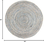 SAFAVIEH Cape Cod Collection Area Rug - 7' Round, Natural & Blue, Handmade Flat Weave Jute, Ideal for High Traffic Areas in Living Room, Bedroom (CAP250A)