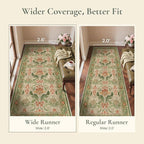 Bavni 2'6''x10 Runner Rug,Microfiber Washable Non-Slip Vintage Floral Rugs,Low Pile Lightweight Carpet for Bedroom,Hallway,Entryway,Kitchen,Bathroom, Sage Green & Burnt Orange