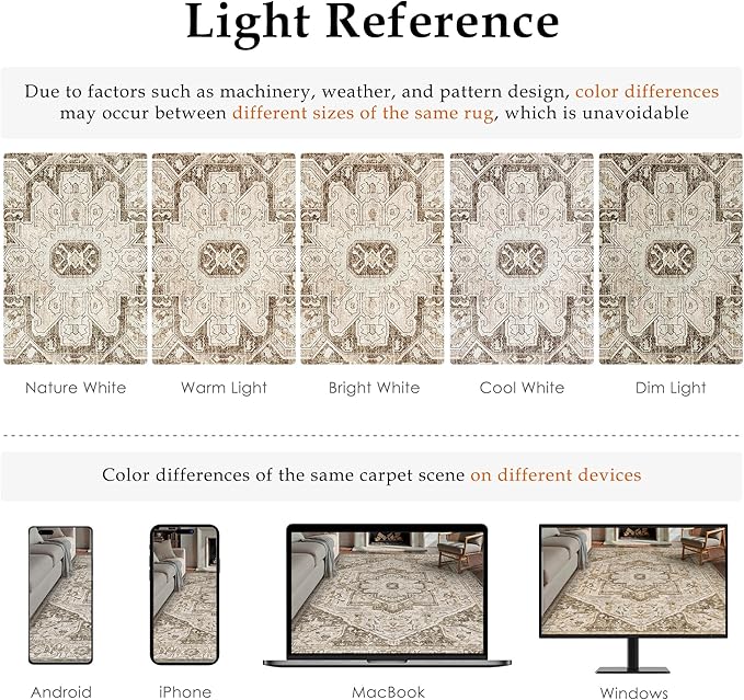 Brown Area Rug 4x6 Vintage Office Washable Distressed Kitchen Carpet Non Slip Soft Indoor Traditional Medallion Retro Accent Throw Rug for Entryway Bedroom Dining Living Room