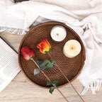 Hipiwe Round Rattan Serving Tray Handwoven Decorative Wicker Basket Trays with Handles Coffee Table Centerpiece Tray Fruit Organizer Basket for Breakfast Drinks Snack, 12 inch
