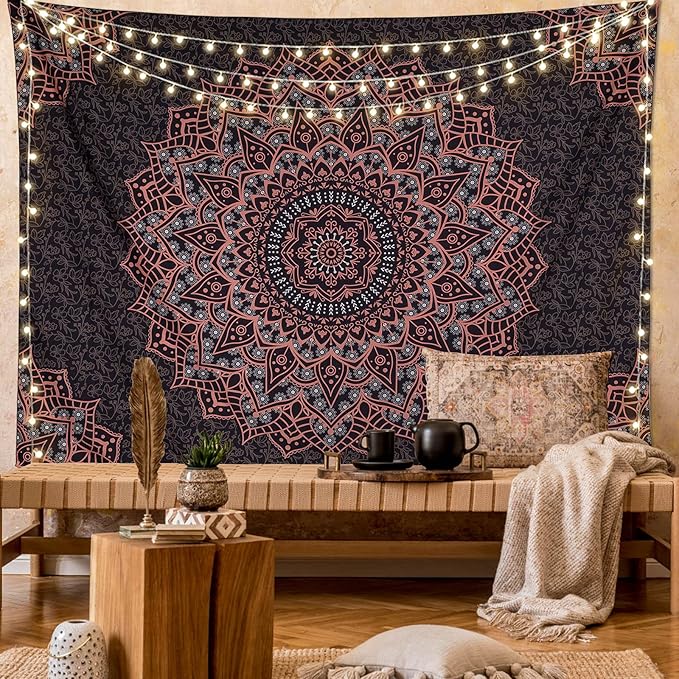 Edeesky Black Pink Mandala Tapestry Wall Hanging Vintage Tapestries Aesthetic Hippie Decor Bohemian Wall Art Boho Home Decoration for Bedroom,Living Room,Dorm