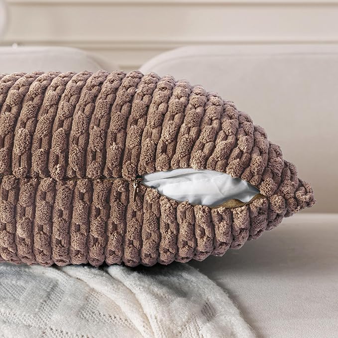 Set of 4 Light Brown Decorative Throw Pillow Covers 22x22 Inch Corduroy Pillow Covers for Bed Couch Sofa Living Room Soft Square Cushion Cases