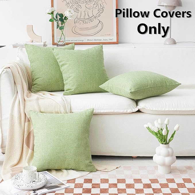 Home Brilliant Sage Green Spring Pillow Cover 18x18 Burlap Linen Throw Pillows for Couch Sofa Bed Holiday Decor, 18 x 18 inch (45cm), Grass Green