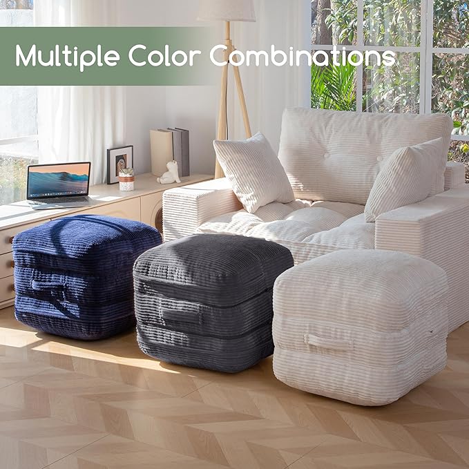 HIGOGOGO Pouf Ottoman Stuffed Square Modern Foam Filled Foot Rest Poufs 20 X 18 Inches Modular Ottomans Separated Into Floor Cushions for Living Room Chair Decorative Stool, Dark Grey