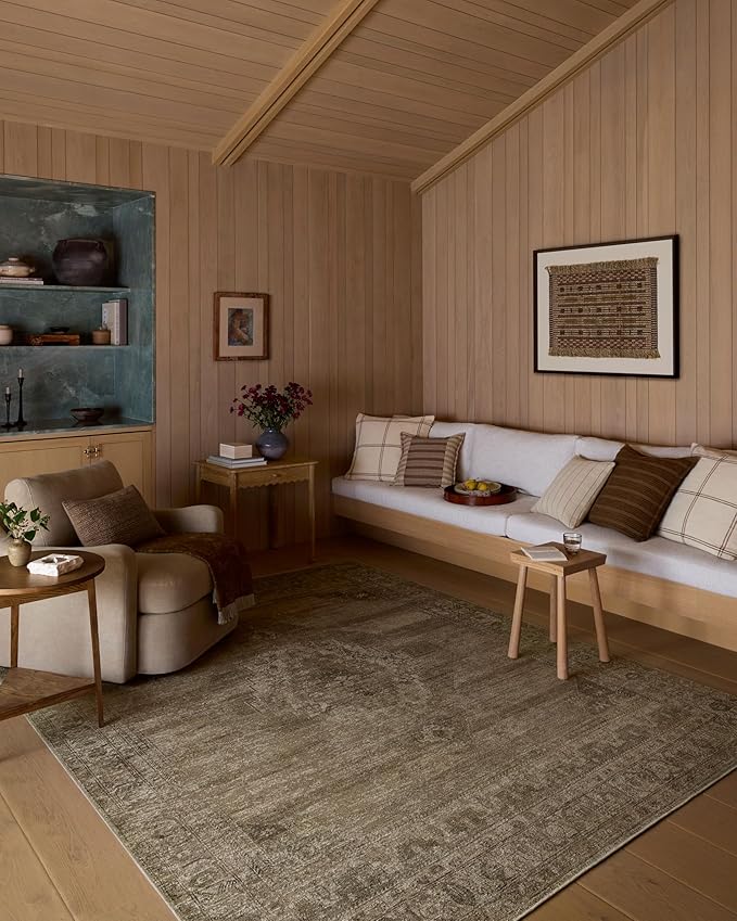 Loloi Amber Lewis Cambria Collection CBR-03 Sand/Olive 10'-0" x 14'-0" Area Rug Jute, Neutral, Vintage Style, Antique Tone, Living, Bedroom, Dining, Carpet