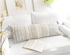 BlissBlush Gray Decorative Lumbar Pillow Cover 14x36, Boho Long Throw Pillow for Bed, Accent Lumbar Throw Pillow Case, Modern Farmhouse Textured Lumbar Cushion (Cover ONLY)