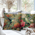 Vintage William Morris Floral Hummingbird Pillow Cover 18x18 Set of 4,Rustic Green Hummingbird Bird Animal Flower Botanical Print Decorative Throw Pillow Covers for Home Bedroom Living Room