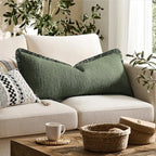 Kevin Textile 14x36 Inch Long Lumbar Pillow Cover 1 Pack Boho Fringe Decorative Rectangle Cushion Case with Tassels Neutral Cotton Woven Textured Farmhouse for Living Room Couch Sofa Bed, Olive Green