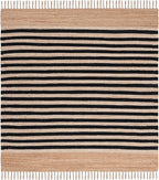SAFAVIEH Natural Fiber Collection Area Rug - 6' Square, Natural & Black, Rustic Farmhouse Boho Striped Style, Handmade Jute & Cotton, Ideal for The Living Room, Bedroom, Dining Room (NFB325Z-6SQ)