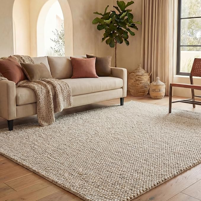 SAFAVIEH Area Rug 8x10 - Natura Collection - Large - Grey & Ivory, Handmade Wool Blend, Textured Design, Ideal for Living Room, Bedroom, Dining Space (NAT425F)