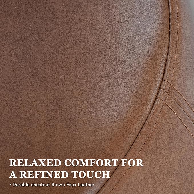 Spatial Order Faux Leather Organic Shape Ottoman (No Lid, Seat Only) | HomePop Home Décor | Round Pouf Foot Rest – Chestnut Faux Leather Faux Leather