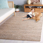 SAFAVIEH Cape Cod Collection Area Rug - 6' Square, Natural & Green, Handmade, Braided Design, Ideal for The Living Room, Bedroom, Dining Room (CAP151Y-6SQ)