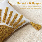 Boho Throw Pillow Covers 12x20 Inch Sun Tufted Lumbar Pillow Covers with Tassels, Bohemian Farmhouse Decorative Cushion Cover for Couch Sofa Bedroom Living Room Home Decor (Yellow-Thin)