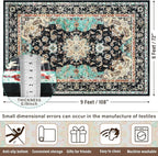 Amearea Vintage Design Black Area Rugs for Living Room, 6x9 Machine Washable Floral Collection Traditional Bedroom Rug, Low Pile Kids Room Carpet, No Slip Office Kitchen Home Decor, Black and Green