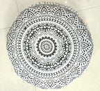 INDIAN CRAFT CASTLE 24" Grey Ombre Mandala Barmeri Large Floor Pillow Cover Cushion Meditation Seating Ottoman Throw Cover Hippie Decorative Zipped Bohemian Pouf Ottoman Pom Pom Cases 24" Round
