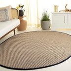 SAFAVIEH Area Rug 6x8 Oval - Natural Fiber Collection - Natural & Black, Seagrass, Basketweave Pattern with Border (NF114C)