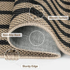 Outdoor Rug 4x6, Easy Jute Rug Non-Slip Indoor Outdoor Carpet, Washable Floor Mat Modern Black Striped Area Rug for Living Room, Bedroom, Patio, Dining Room, Office Area, Black