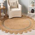 SAFAVIEH Natural Fiber Collection Area Rug - 6' Round, Natural & Light Blue, Handmade Jute, Ideal for Living Room, Bedroom, Dining Space (NF896L)