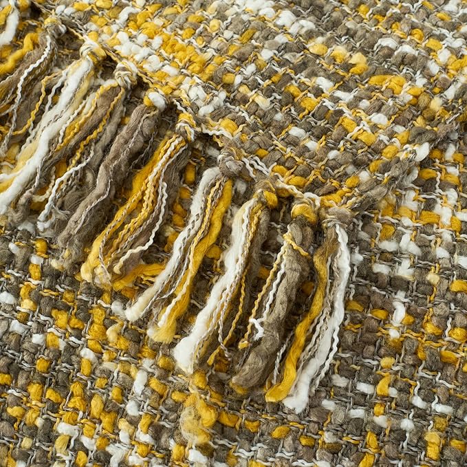 Multi-Color Gold Cable Woven Throw Blanket for Couch,50"X60" Boho Style Textured Blankets for Home Decor,Super Soft Warm Cozy Chunky Blanket with Decorative Tassels for Bed and Sofa