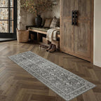 Black Runner Rug 2x5 Vintage Area Carpet Hallway Indoor Kitchen Washable Living Room Low Pile Traditional Distressed Retro Accent Throw Rug Non Slip for Laundry Bathroom Office Dining Room