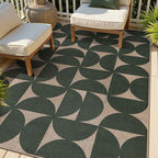 Lahome Modern Geometric Easy Jute 5x7 Washable Green Outdoor Rug, Non Shedding Woven Carpets for Living Room, Neutral Semi-Circle Non Slip Rug for Classroom Office Backyard