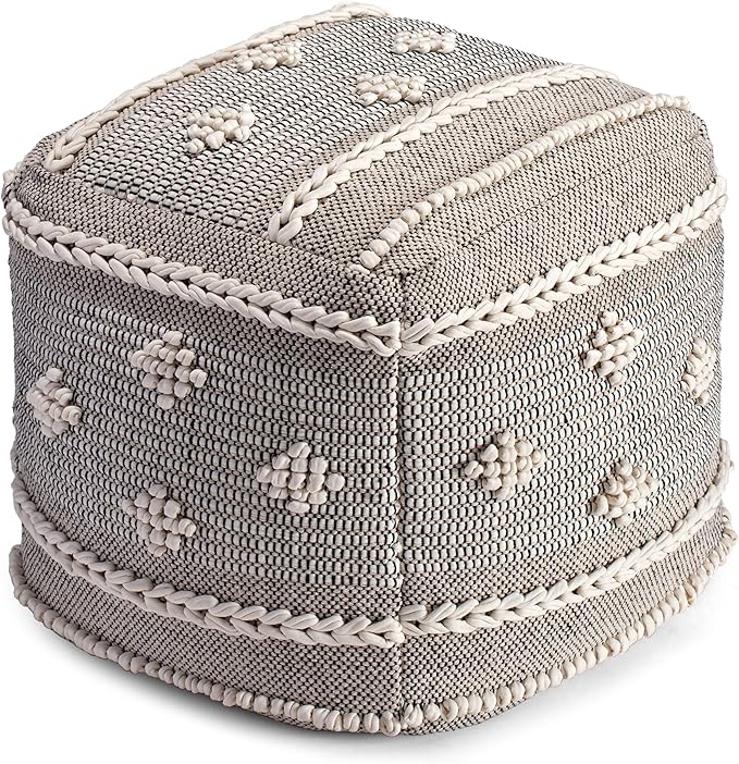 Anji Mountain Pouf Ottoman Foot Rest, Handmade Ottoman Pouf, Comfortable Foot Stool, Decorative Floor Seating for Living Room Decor, Bedroom & Home Décor Accent - Flint Weave