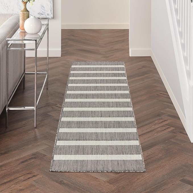 Nourison Home Positano Charcoal Ivory 2' x 6' Area Rug - Easy Clean, Non Shedding, Bed Room, Living Room, Dining Room, Kitchen (6' Runner)