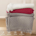Exclusivo Mezcla Twin Size Knit Blanket with Fringes for Bed, Reversible Super Soft and Warm Woven Boho Throw for All Season, Home Decor, 60"x80", Red