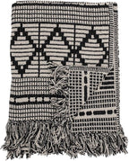 Bloomingville Soft Reclaimed Cotton Blend Throw with Diamond Pattern and Fringe, Black and Beige