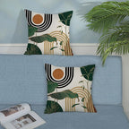 Boho Green Pillow Covers 18x18 Set of 2 Green Gold Leaf Tropical Mid Century Throw Pillows Outdoor Bohemian Modern Decorative Pillowcase Farmhouse Linen Cushion Case for Couch Sofa Decor