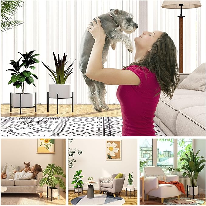 Plant Stand Indoor Adjustable, Metal Modern Plant Stand, Heavy Duty Stable Plant Pot Flower Holder Indoor Outdoor Corner, Fit 8 9 10 11 12 inch Pots, Black